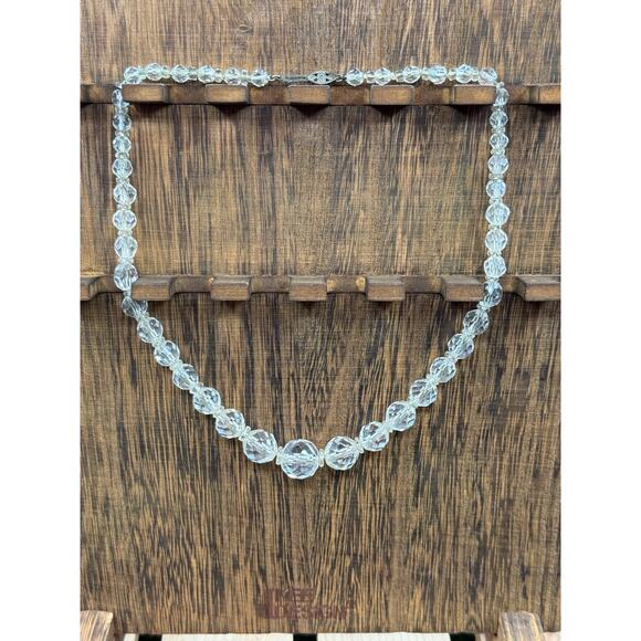 Vintage Clear Glass Graduated Bead Necklace – 16” with Sterling Clasp - Picture 8 of 8